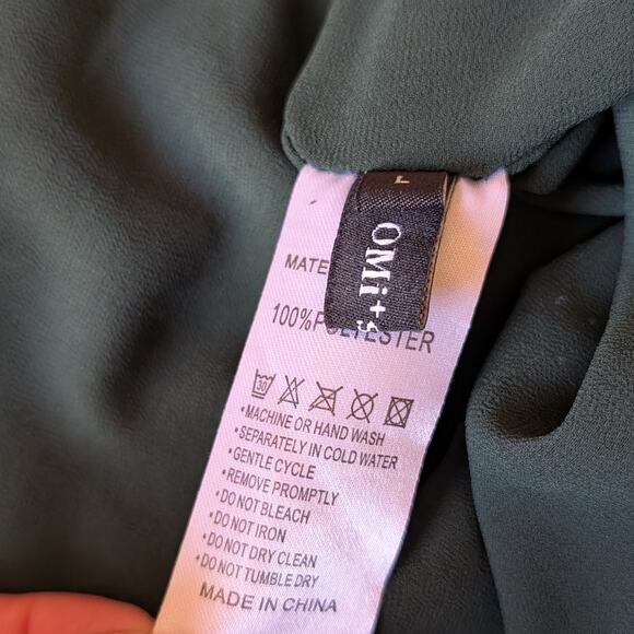 OMi + Studio Hunter Green Tie Spaghetti Straps Front Slit Midi Dress, size L - Picture 7 of 9